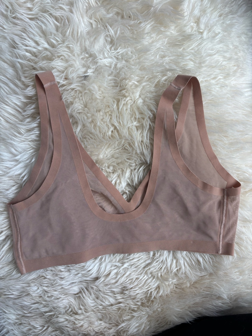 EBY Sheer Bralette Mesh Bra. In Champagne Nude. Size Large. - Picture 8 of 11